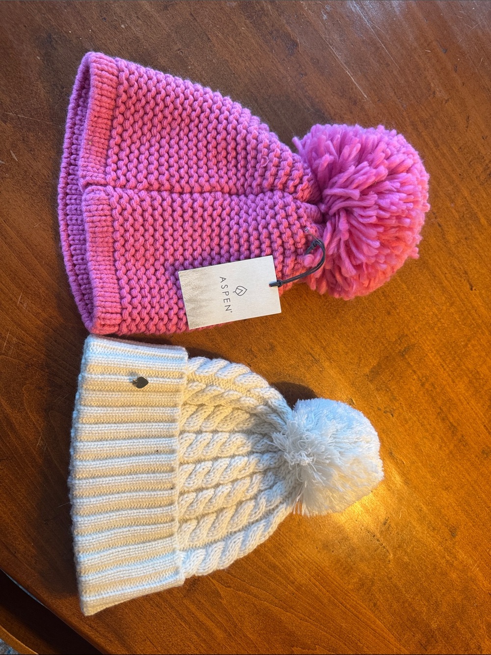 Kids Pom Pom hats - Pink and Cream